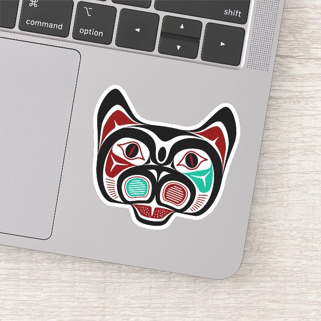 Sticker Amérindien Rouge Blanc Noir Haida Kitty (Détail)