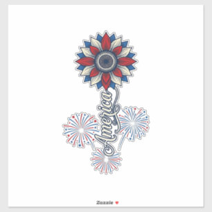 Sticker Amérique Patriotique Fleurs Feu d'Artifice Design