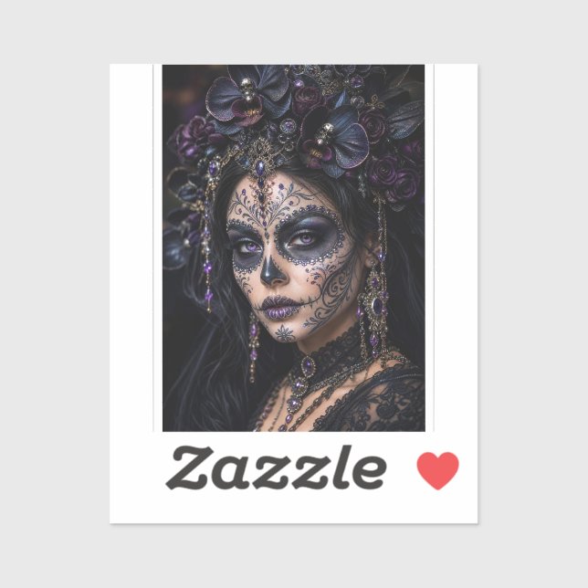 Sticker Améthyste Orchidée Calavera – Crâne de Sucre Gothi (Feuille)