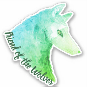 Sticker Ami des loups Aquarelle verte Loup