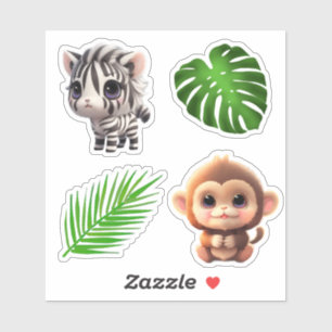 Sticker Amis Safari mignon singe zèbre