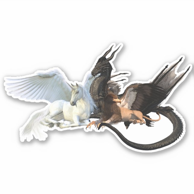 Sticker Amis volants Dragon Griffin Unicorn Pegasus (Devant)
