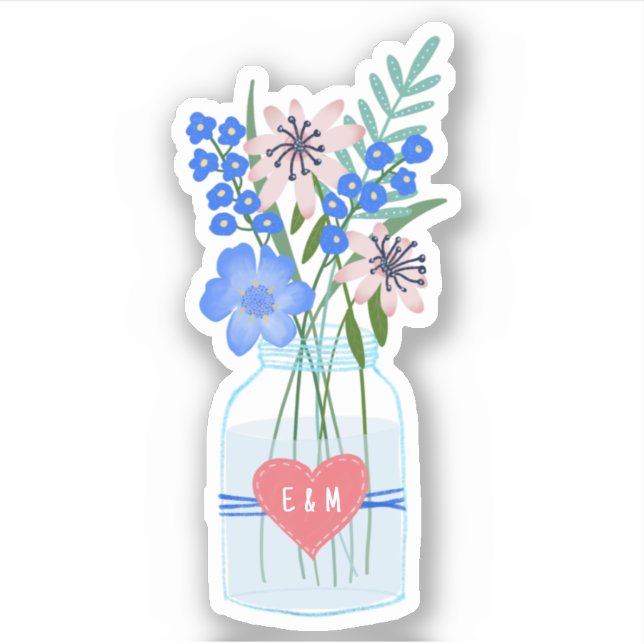 Sticker Amour de mariage rustique avec initiales et cœur (Devant)