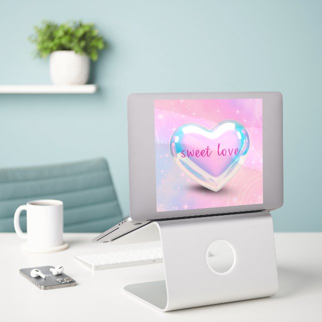 Sticker amour doux cœur rose  (Ordinateur portable sur le bureau)