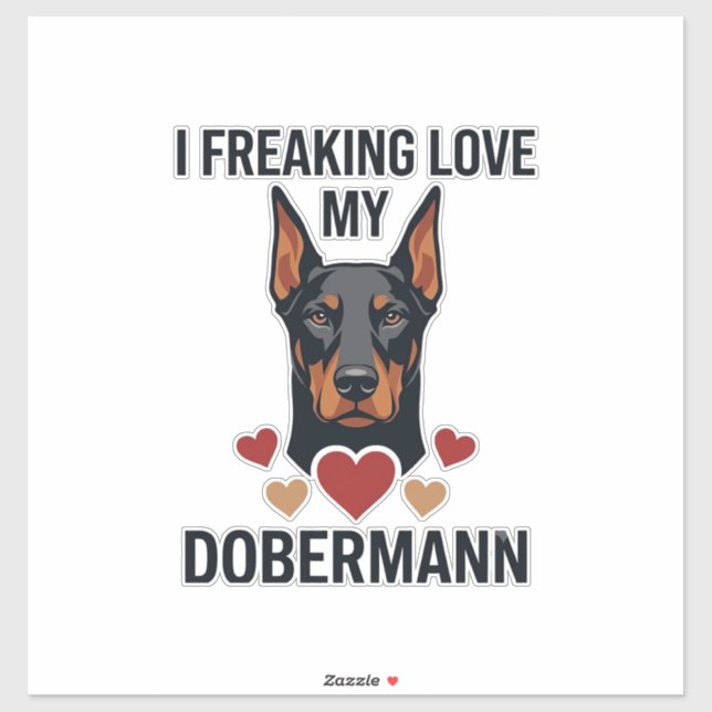 Sticker Amour fou pour le chien Dobermann Cœurs rouges_1 (Feuille)