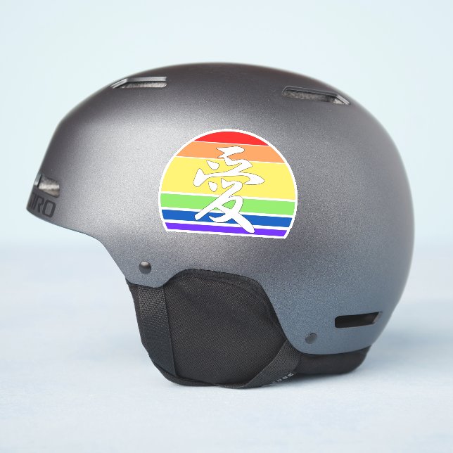 Sticker AMOUR gay pride dans Kanji et fierté LGBTQ chinois (Côté casque)