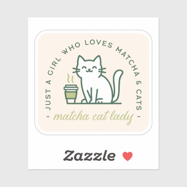 Sticker Amoureuse de matcha et de chats drôle juste une fi (Feuille)