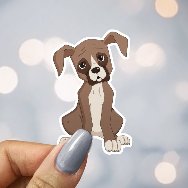 Sticker Amoureux de chiots Boxer marrons mignons (Créateur téléchargé)