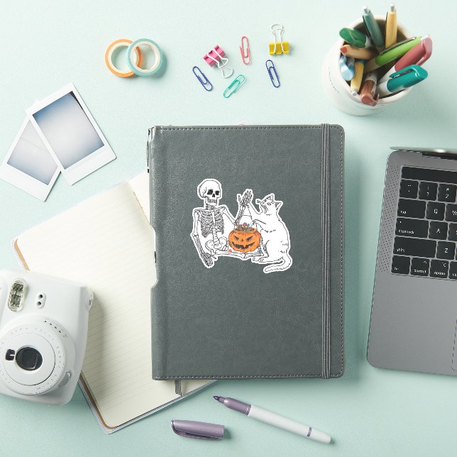 Sticker Amoureux de les chats Halloween Funny Skeleton et  (Couverture iPad)