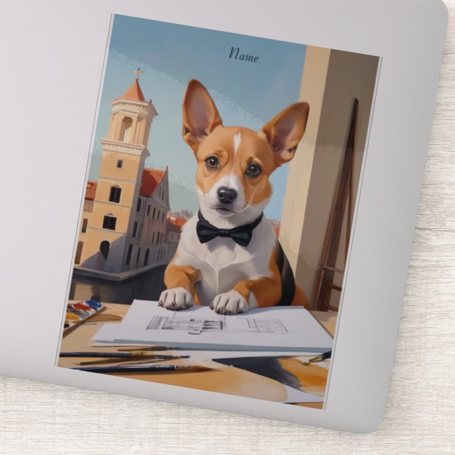 Sticker Amoureux des chiens de Charming Corgi Architect (Détail)
