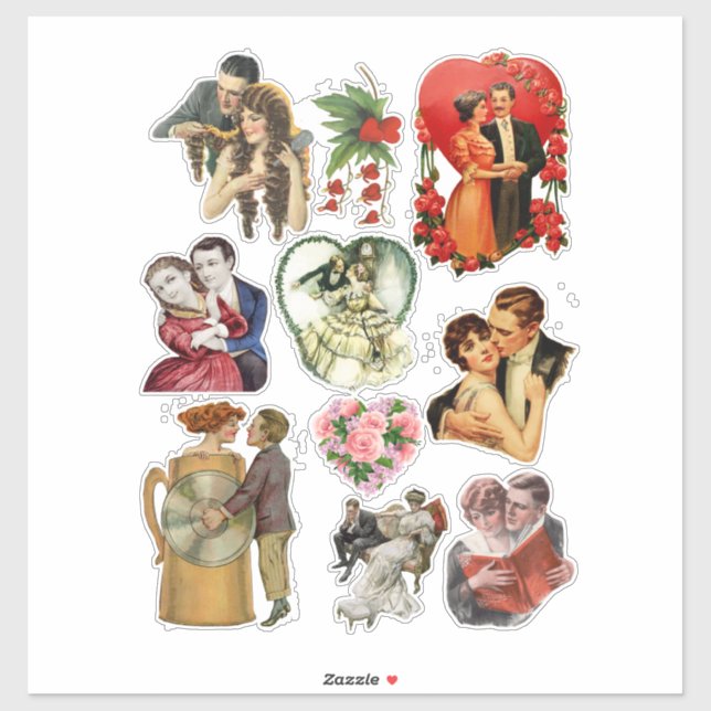 Sticker Amoureux des couples Romance Vintage Art (Feuille)
