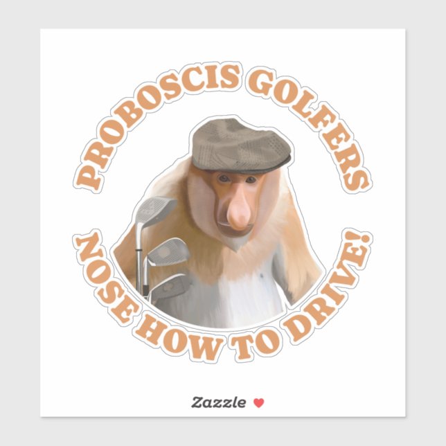 Sticker Amoureux du golf de singe Proboscis Funny (Feuille)