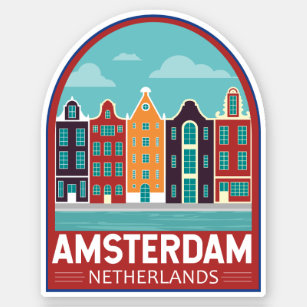 Sticker Amsterdam Pays-Bas Travel Art Vintage