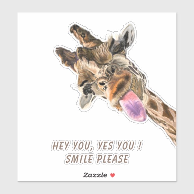 Sticker amusant Jouer Giraffe Smile - Texte person (Feuille)