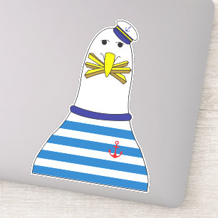 Sticker Amusant marin Seagull Bird Manger Français Fries