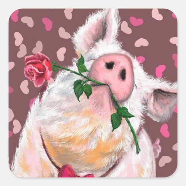 Sticker amusant Porc à mâcher avec Rose - Amour (Devant)
