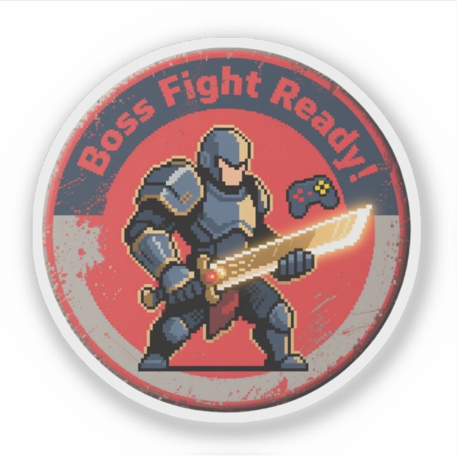 Sticker Amusant Vintage Boss Fight Ready Retro Design (Devant)