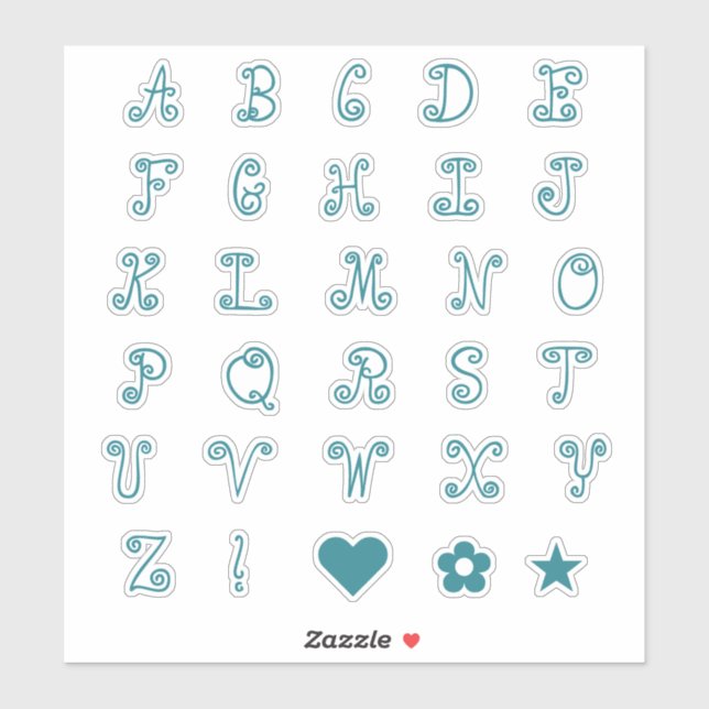 Sticker Amusez Tourbillonnant Turquoise Police Alphabet In (Feuille)