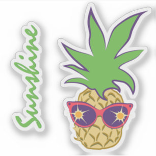 Sticker Ananas avec lunettes de soleil rouges Texte person