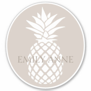 Sticker Ananas blanc chic sur personnalisé beige