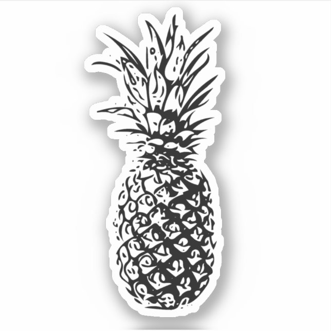 Sticker ananas en noir et blanc clair ou blanc (Devant)