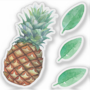 Sticker Ananas Fruits tropicaux et feuille peinture à l'aq