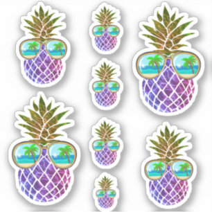 Sticker Ananas rétro boho avec lunettes de soleil