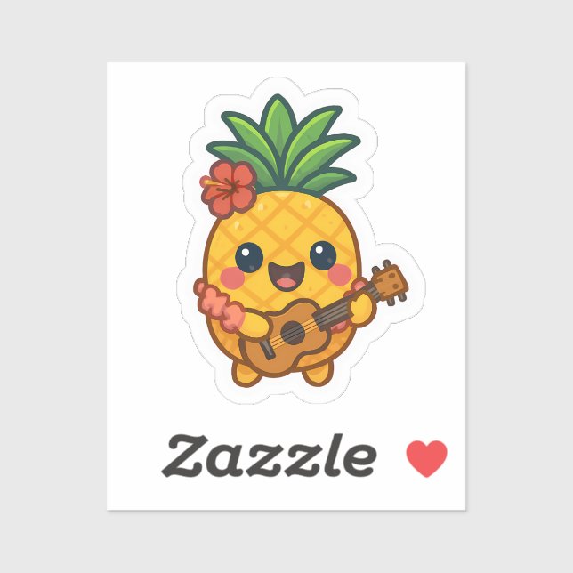 Sticker Ananas souriant Kawaii - Tropical (Feuille)