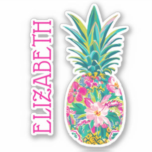 Sticker Ananas tropical rose et vert
