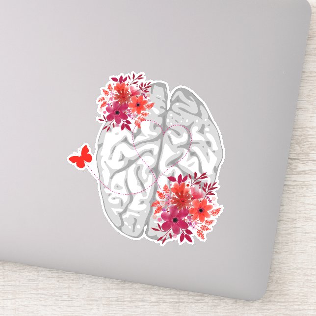 Sticker Anatomie Du Cerveau Humain Avec Fleurs Rouges (Détail)