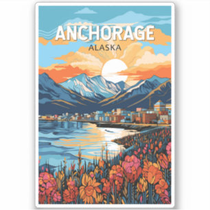 Sticker Anchorage Alaska Travel Art Vintage