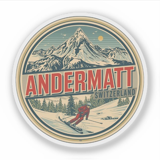 Sticker Ancienne station de ski ANDERMATT en Suisse Cadeau (Devant)