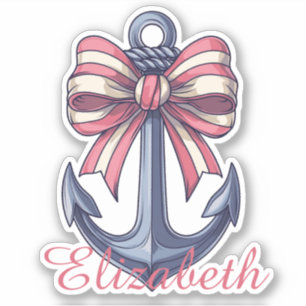 Sticker Ancre Bleue avec Monogramme en bande rouge et blan