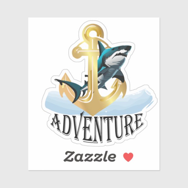 Sticker Ancre de bateau dorée aventure requin blanc (Feuille)