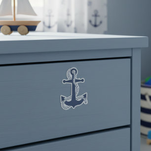 Sticker Ancre nautique & corde Navy Blanc ID836