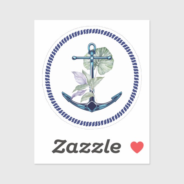 Sticker Ancre tropicale avec Plantes et fleurs (Feuille)