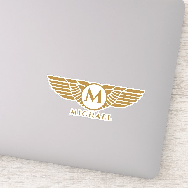 Sticker Angel Wings Vintage Golden Nom initial Monogramme (Détail)
