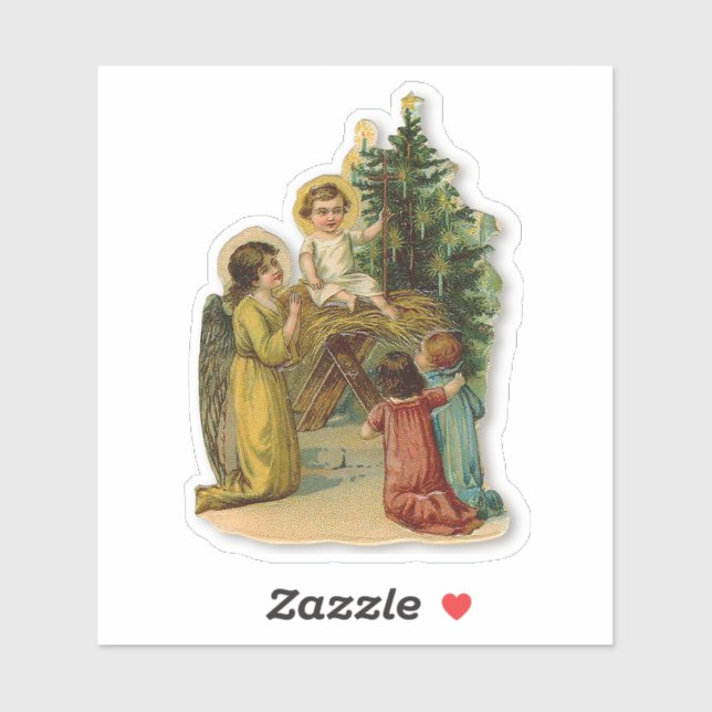 Sticker Anges & Jésus Fille Antique Noël Chrétien (Feuille)