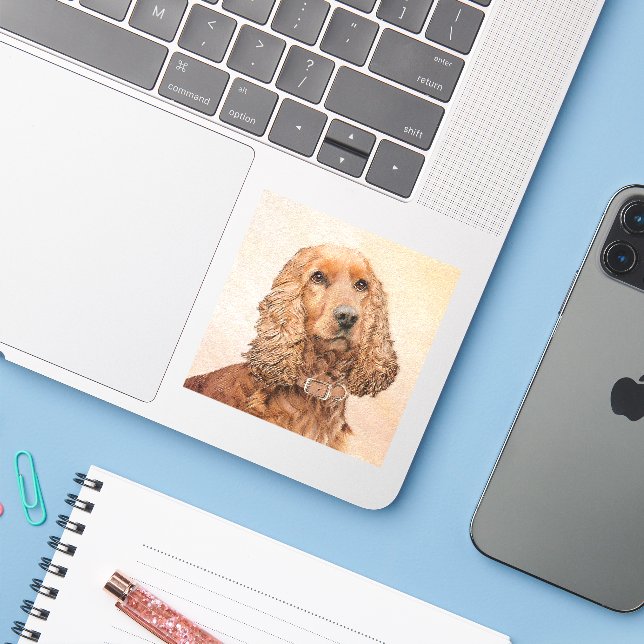 Sticker Anglais Cocker Peinture Espagnole - Art Chien orig (Ordinateur portable avec iPhone)