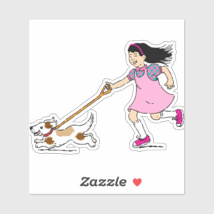 Sticker animal de compagnie-fille-chien-chiot-course