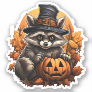 Sticker Animal sauvage avec dessin Citrouille Halloween Ra
