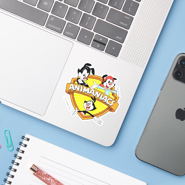 Sticker Animaniacs | Warner Brothers & Sister WB Shield (Ordinateur portable avec iPhone)