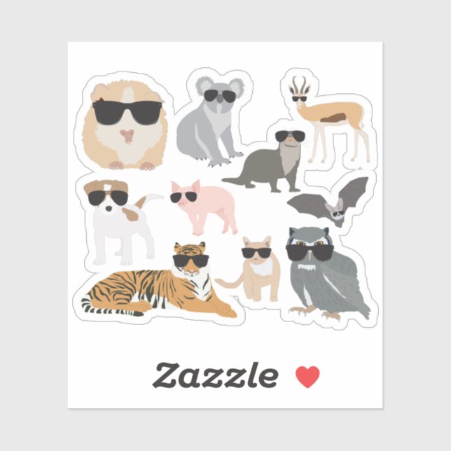 Sticker Animaux cool et amusants portant des lunettes de s (Feuille)