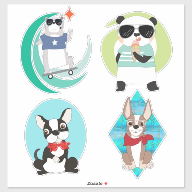 Sticker Animaux cool Hipster (Feuille)