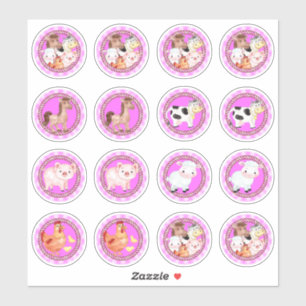 Sticker Animaux de ferme dressés en vichy rose pâle