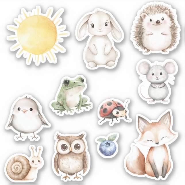 Sticker Animaux de la forêt Renard Hibou Hérisson Lapin (Devant)