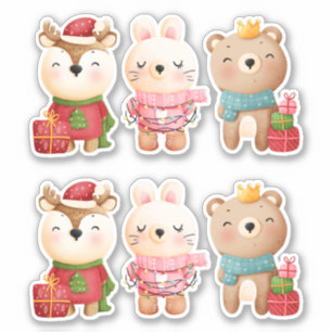 Sticker Animaux de Noël en tenue festive