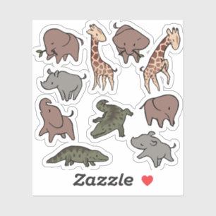 Sticker Animaux de Safari (Éléphant, Girafe, Croc & Rhinoc