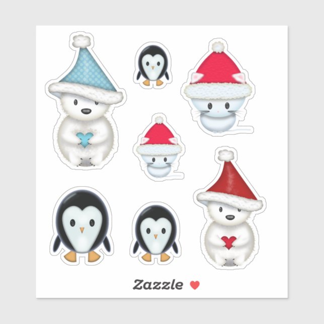 Sticker Animaux d'hiver de Noël Adorables (Feuille)