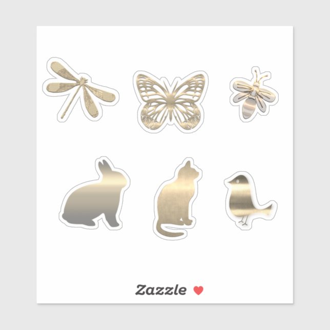 Sticker Animaux Insectes Dorés Mignons  (Feuille)